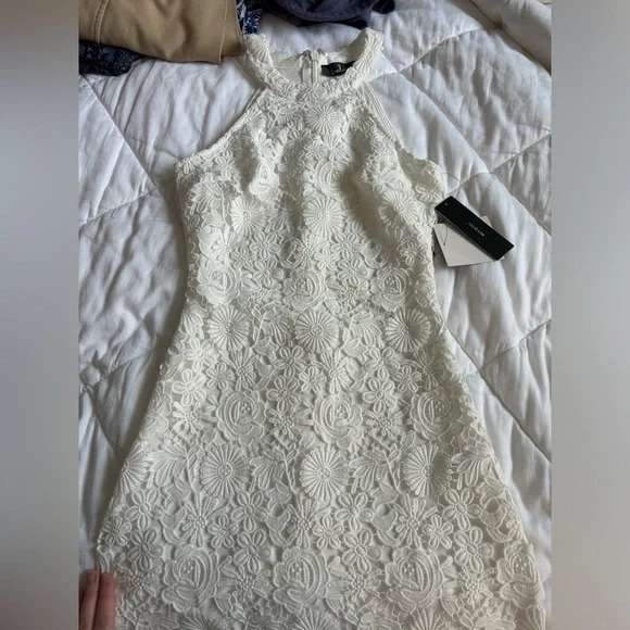 lulus white lace halter dress All My Adoration White Lace Halter Shift Dress